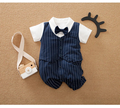 Newborn Clothing Handsome Gentleman Party Dress CottonComfortable AndSoft Summer Boys And Girls 0-18m Short Sleeve Baby Bodysuit