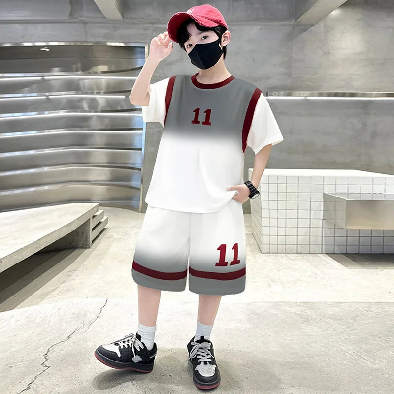 Summer Boy Basketball T-shirt Shorts Uniform Kids Child Casual Top and Bottom Clothes Set 2 Pieces Sportswear Jersey Tracksuit