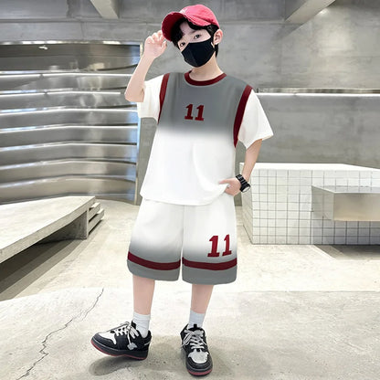 Summer Boy Basketball T-shirt Shorts Uniform Kids Child Casual Top and Bottom Clothes Set 2 Pieces Sportswear Jersey Tracksuit