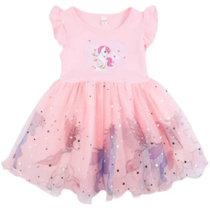 Girls Clothes 2025 New Summer Princess Dresses Flying Sleeve Kids Dress Unicorn Party Baby Dresses for Children Clothing 1-6Y