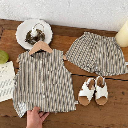 Baby Summer Clothes Boys Vest Set 0-3Y Striped Sleeveless Top Shorts Children's Casual 2Pcs Suit Infant T-shirt Toddler Outfit