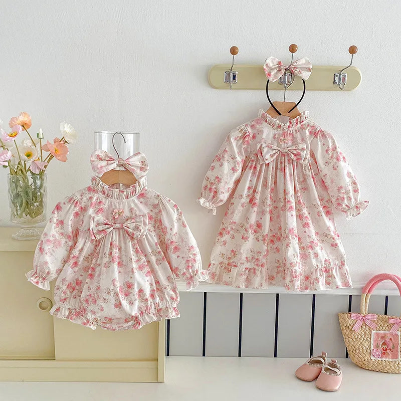 2025 Boutique Spring Cute Baby Clothes Girls Floral Print Dresses Newborn Girl Romper Birthday Party New Dress for Children Kids