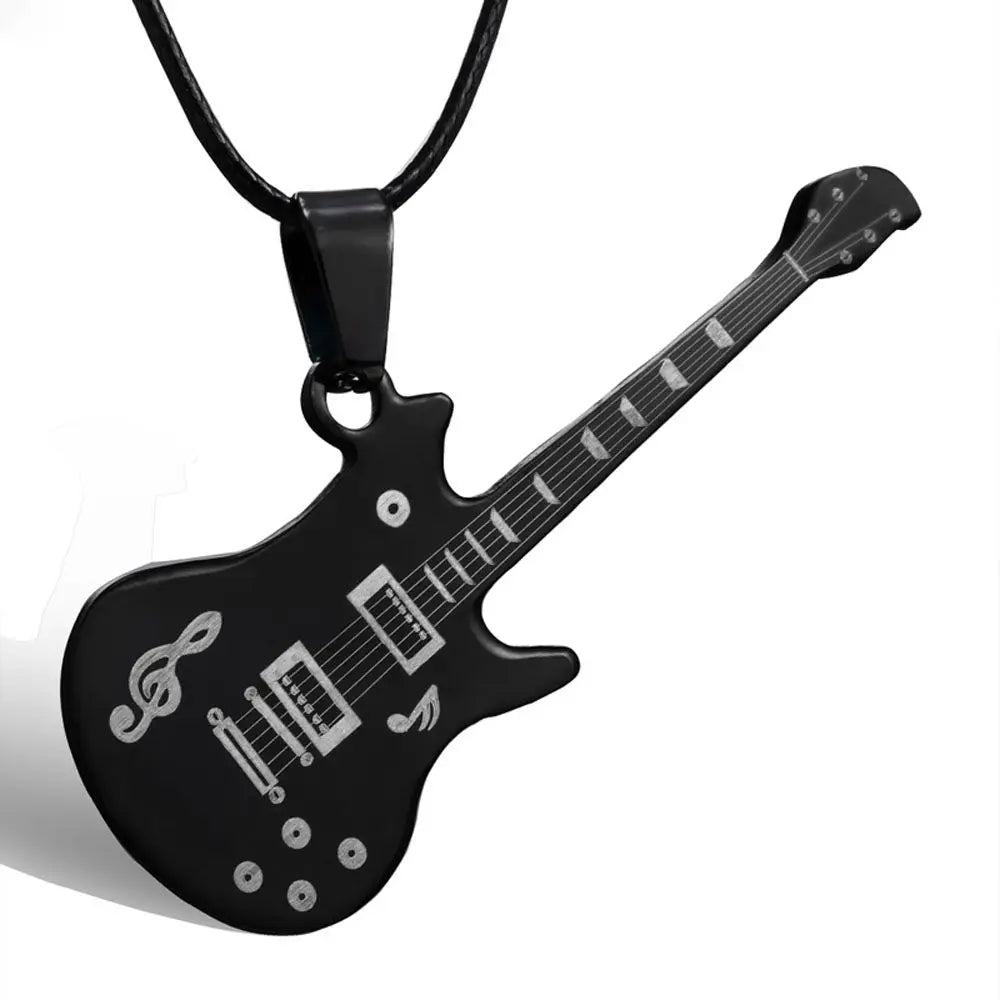 Stylish Gift For Men Pendant Guitar Leather Sweater chain Clavicle Chain Jewelry Fashion Accessories Necklaces