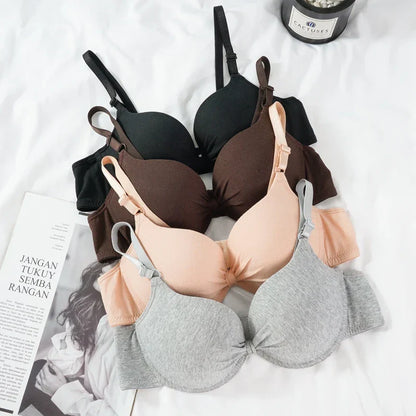 Women's Sexy Cotton Gathered Bra Deep V Underwire Ladied  Brassiere Push Up Lingerie Solid Bras Backless Intimate Underwear (Available)
