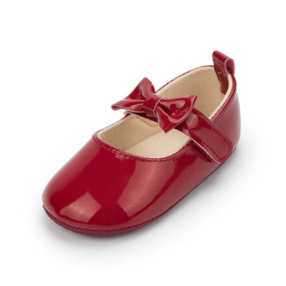Newborn Baby Shoes Baby Boy Girl Shoes Girl Classic Bowknot Rubber Sole Anti-slip PU Dress Shoes First Walker Toddler Crib Shoes