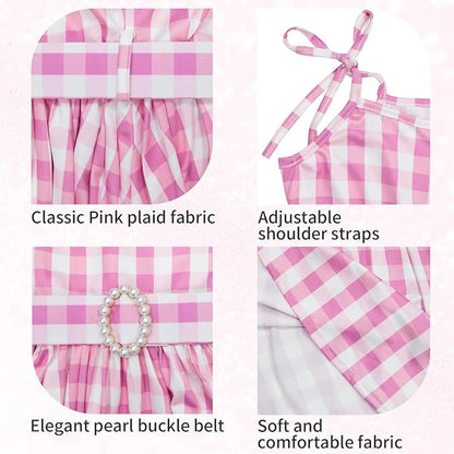 Girls Party Dresses Pink Plaid Princess Dress Birthday Party Children's Day Perform Dress Kid Carnival Halloween Cosplay Costume