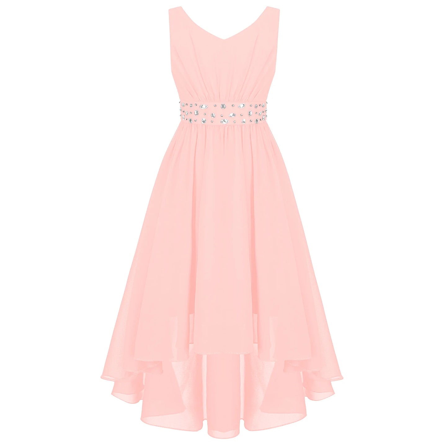 Summer Girls Festive Dress Hi-Lo Tulle Sleeveless Shiny Beaded Dress Flower Kids Wedding Pageant Clothing Evening Communion Gow