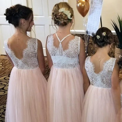 New Girls' Long-Sleeved Lace Gauze Dress Children's Evening Dress Wedding Flower Girl Sweet Lovely Versatile Dress