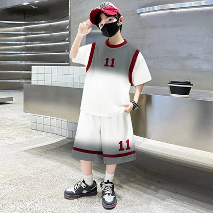Summer Boy Basketball T-shirt Shorts Uniform Kids Child Casual Top and Bottom Clothes Set 2 Pieces Sportswear Jersey Tracksuit