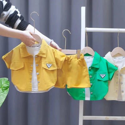 Summer Toddler Baby Boys Girls Short Sleeve Solid Jacket Clothes Set Solid Boys Girl Casual Shorts 2pcs Suit Cute Kids Outfits