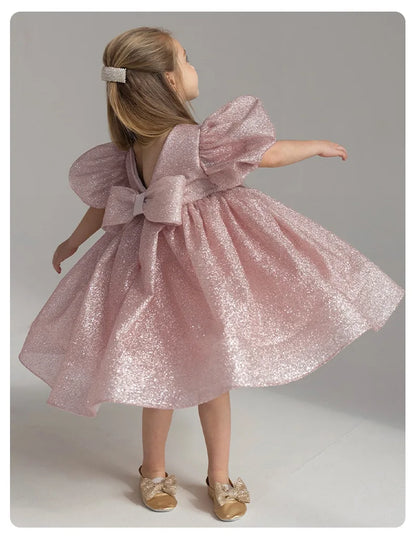 Elegant Puffy Luxury Girls Party Dresses Bowknot Evening Dress Flower Girl Princess Dress For Weddings Solid Bridesmaid Costume