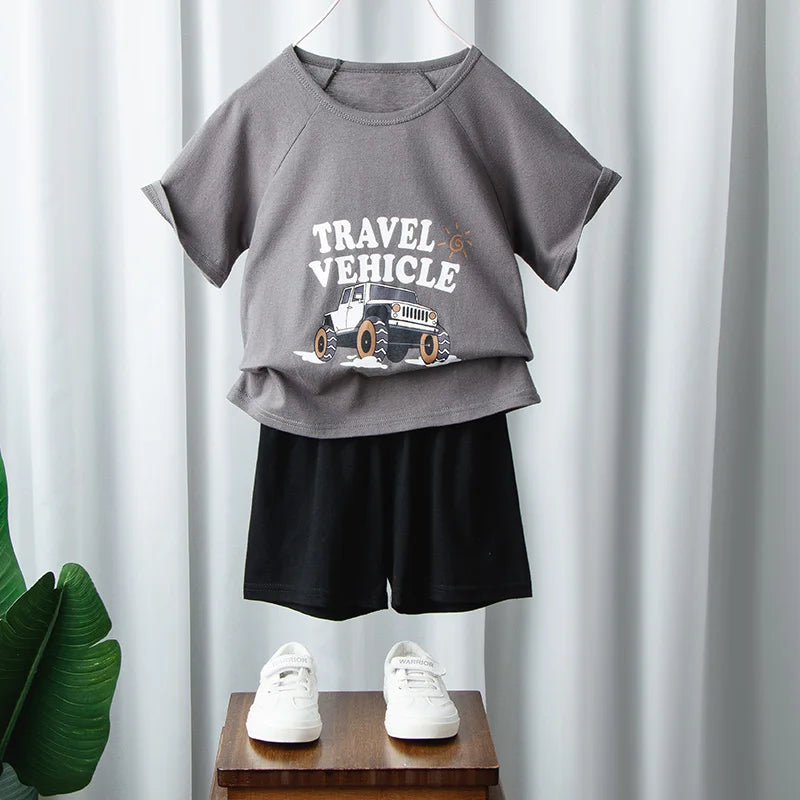 Summer Cartoon T-Shirt+Shorts 2-Piece Clothing Set Cotton Kids Boys Girls Casual Tracksuit Clothes Suits Outdoor Fashion 2-12Y