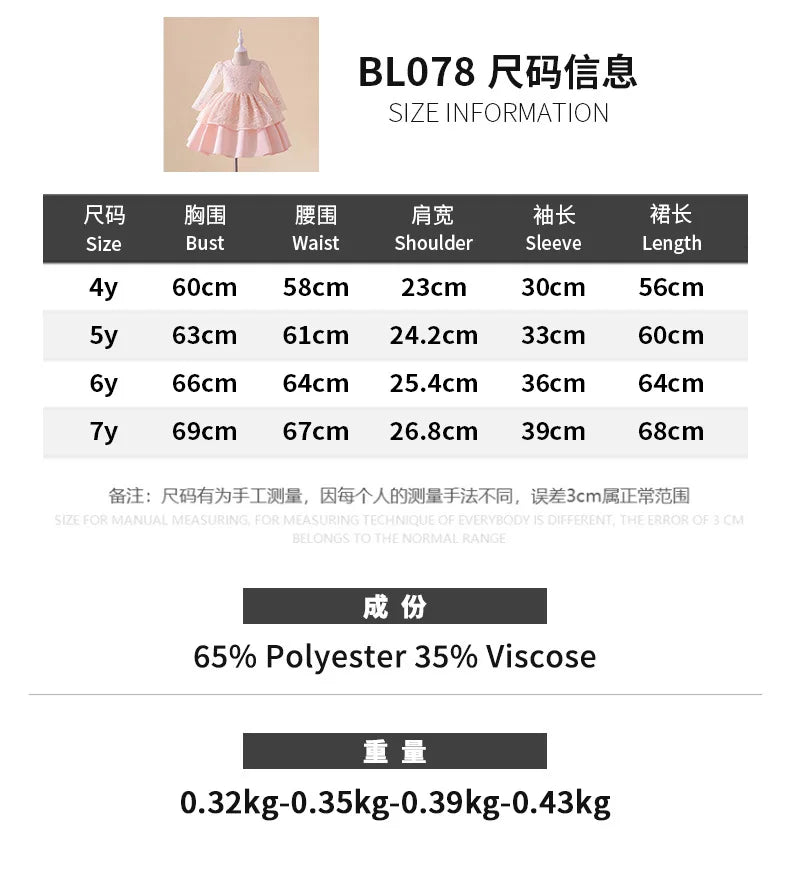 Kids Wedding Party Dresses Girls Bow White Flower Long Sleeved Costume Clothes Children Birthday Princess Gown Evening Vestidos