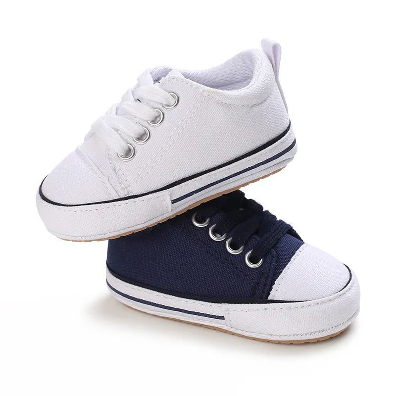 Somenie Newborn Baby Shoes for Spring Autumn Boys Girls Canvas Shoes for 0-1 Year Old Babies Soft-Soled Toddler Shoes with Laces