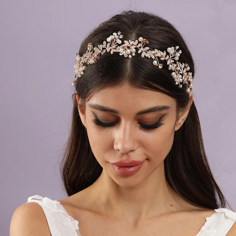 New Bride Wedding Hair Accessories Women's Jewelry Accessories Fashion Wedding Gold Beads Headwear Handwoven Crystal Headwear