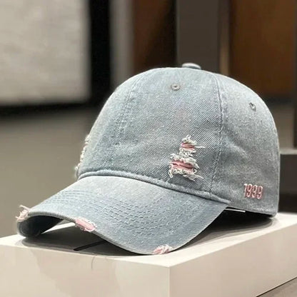 Washed Denim cotton baseball cap Vintage broken hole cap women's four seasons  simple fashion versatile  leisure hats for men