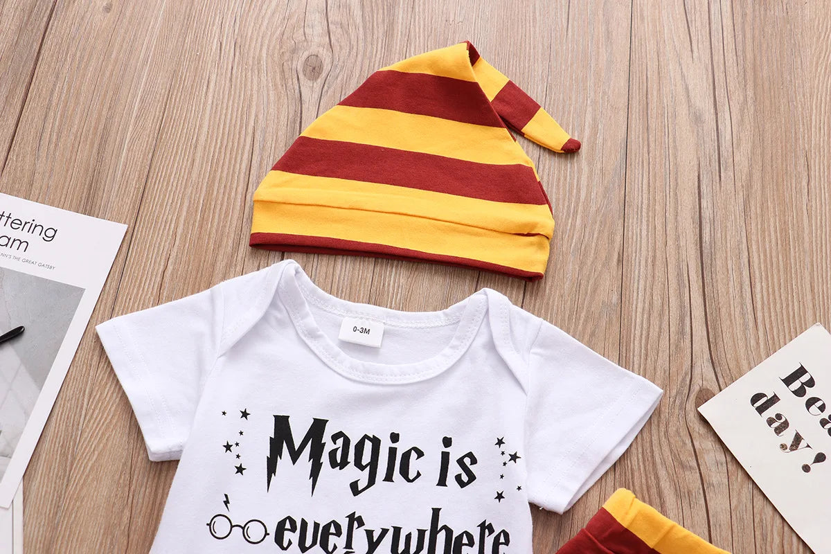 Newborn Baby Boy Girl Clothes Sets Summer Cotton Romper+Pants+Hat Toddler Kids Tops+Trousers+Headband 3 PCS Children's Clothing
