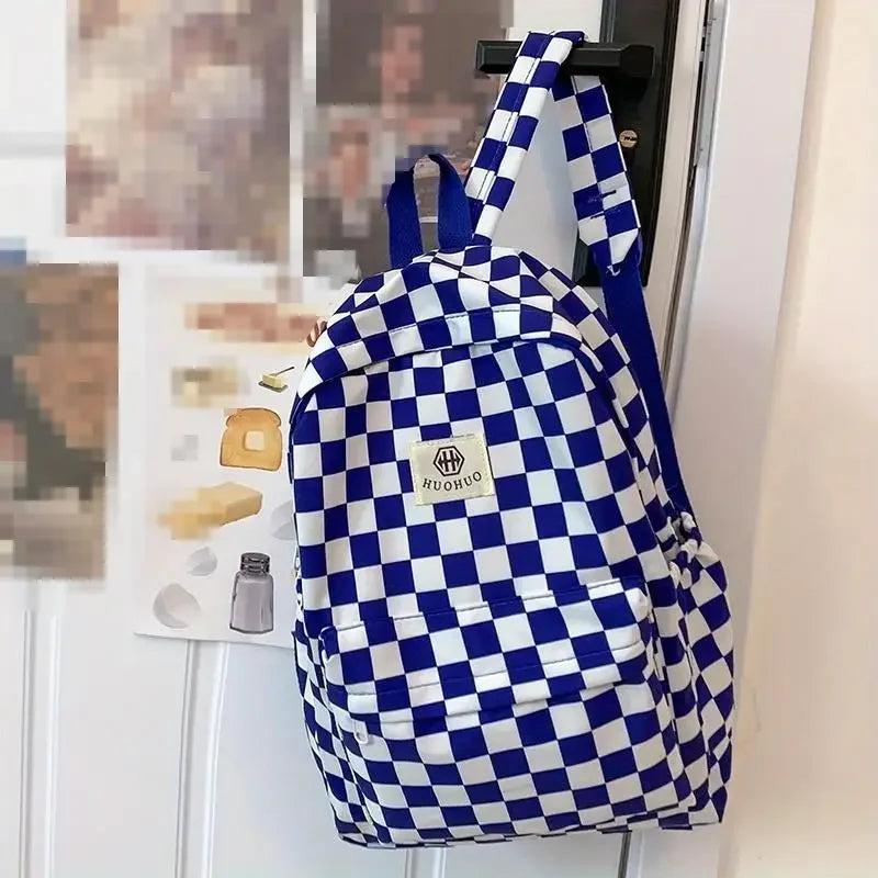 Schoolbags for female junior high school students, high school students, middle school students, girls' checkerboard backpacks