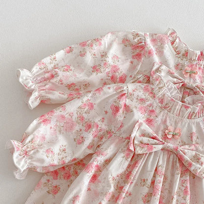 2025 Boutique Spring Cute Baby Clothes Girls Floral Print Dresses Newborn Girl Romper Birthday Party New Dress for Children Kids