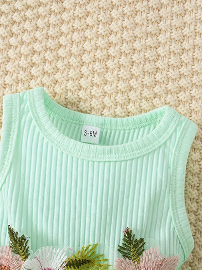 Newborn 2024 Baby Girls Dress Summer Waist Flower Vest Sleeveless Short Top Sweet Girl Lace Mesh Dress