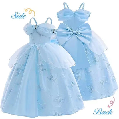 Children's Party Dresses For Girls Elegant Cinderella Princess Dress Kids Girl Butterfly Blue Evening Dress Sequin Prom Dress