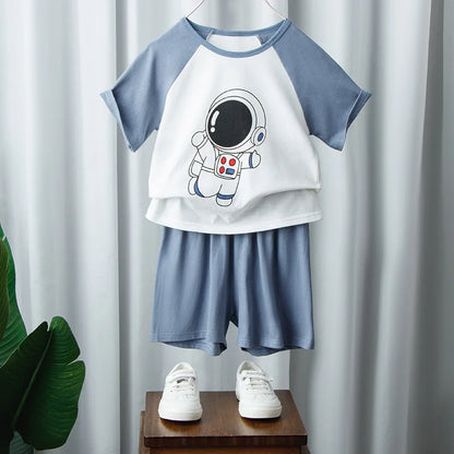 Summer Cartoon T-Shirt+Shorts 2-Piece Clothing Set Cotton Kids Boys Girls Casual Tracksuit Clothes Suits Outdoor Fashion 2-12Y