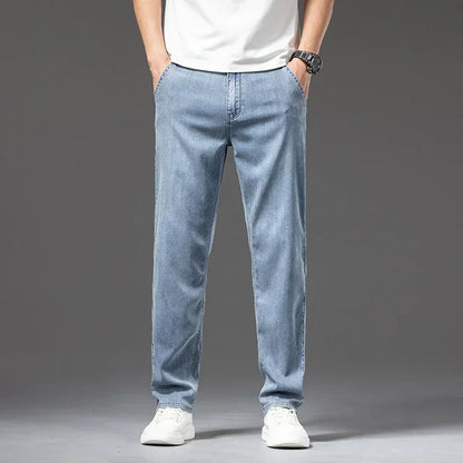 Men's Lyocell Soft Thin Jeans Light Color Straight Loose Casual Trousers Business Fashion Male Clothes Elasticity Denim Pants