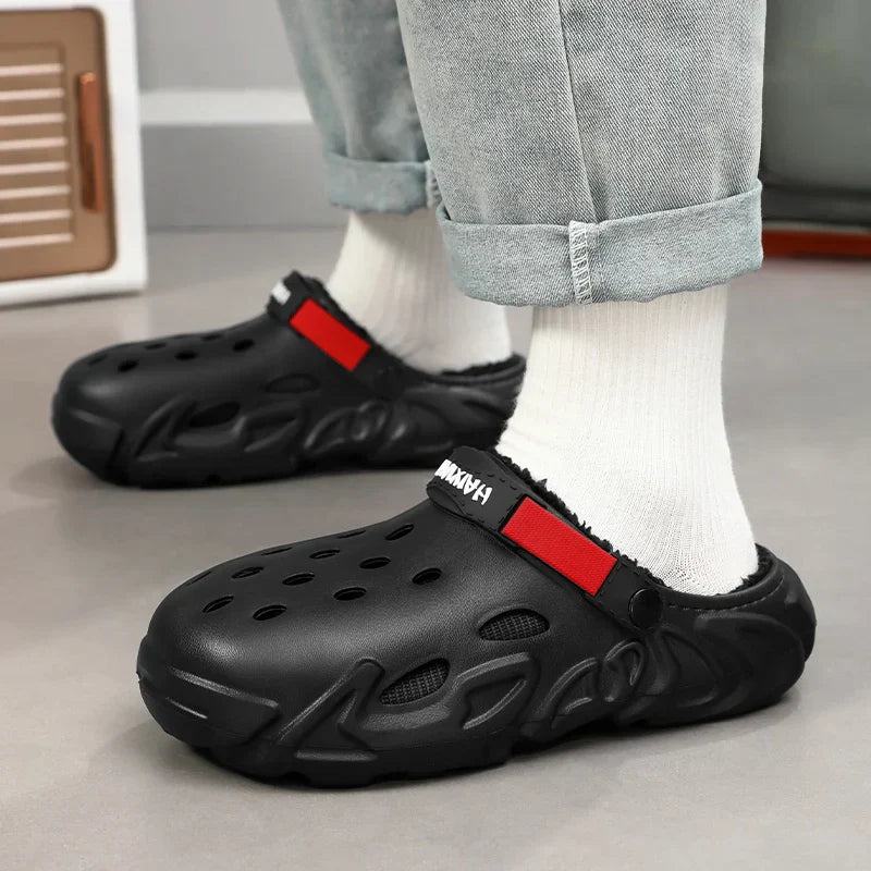 Winter Warm Home Slippers Men Waterproof Fur Clogs Slippers Garden Slippers Fuzzy Plush Slippers Bedroom Shoe For Indoor Outdoor (Available)