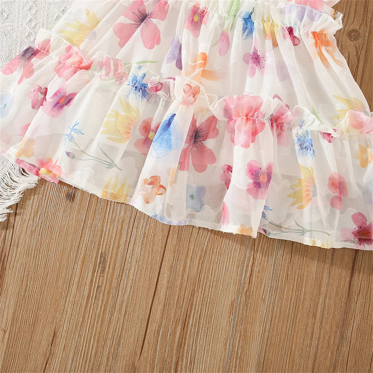 Summer Girls' Dress Strap Chiffon Cool Beach Skirt Beautiful Fragmented Flower Ladies Fashion Bow Sleeveless Skirt