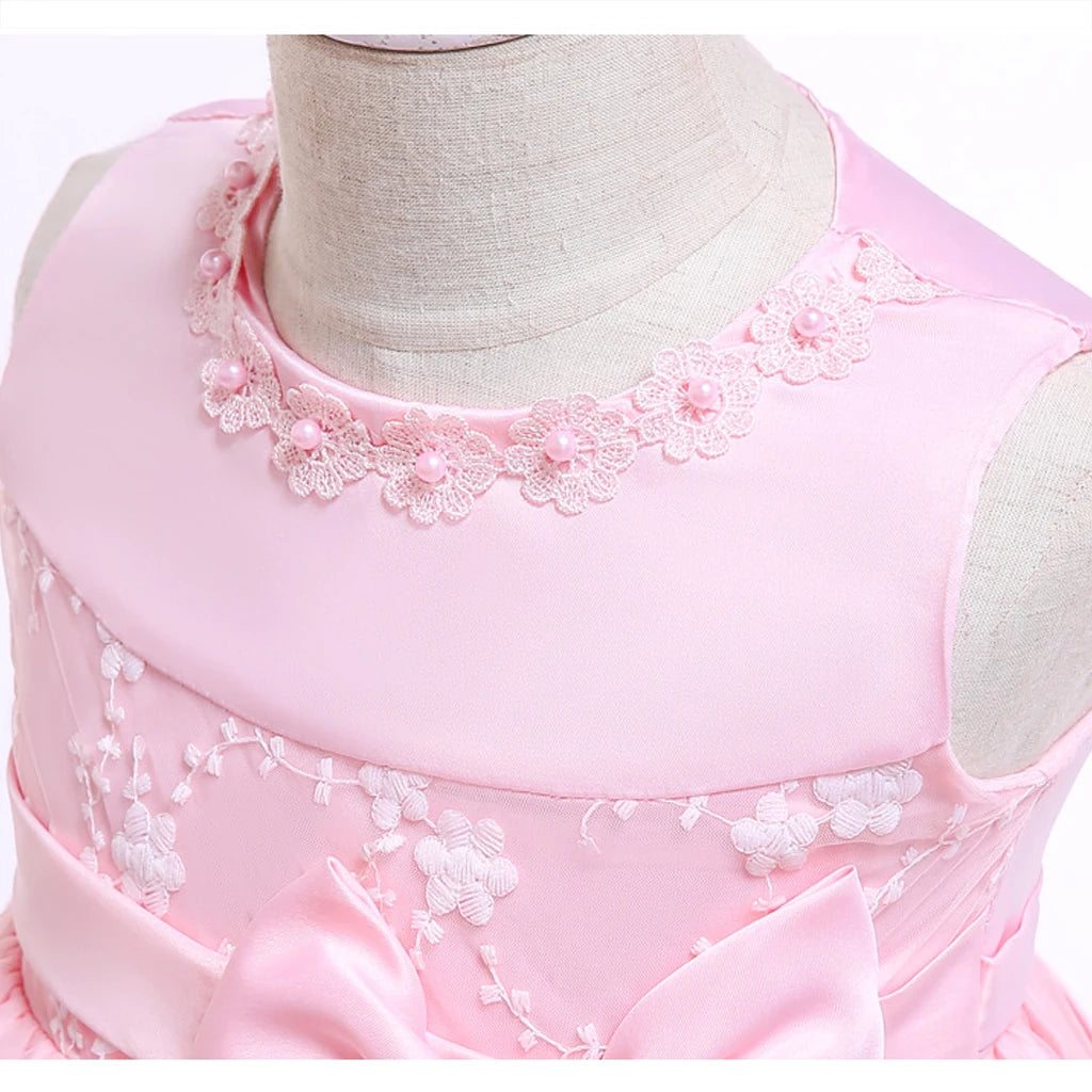 Newborn Baby Dress For Girls Embroidery Flower Big Bow Dresses Toddler Kids Birthday Party Wedding Vestidos 0 to 3 Years Old