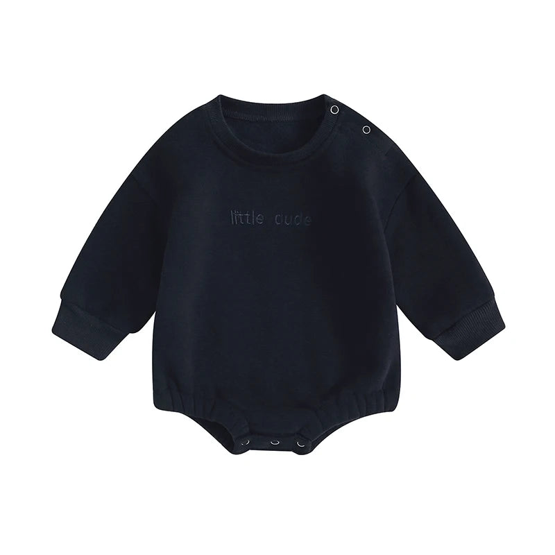 Newborn Baby Boy Clothes Little Dude Bubs Sweatshirt Bubble Romper Fleece Sweater  Fall Winter Outfit