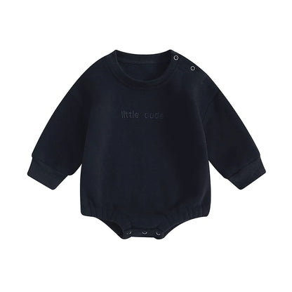 Newborn Baby Boy Clothes Little Dude Bubs Sweatshirt Bubble Romper Fleece Sweater  Fall Winter Outfit
