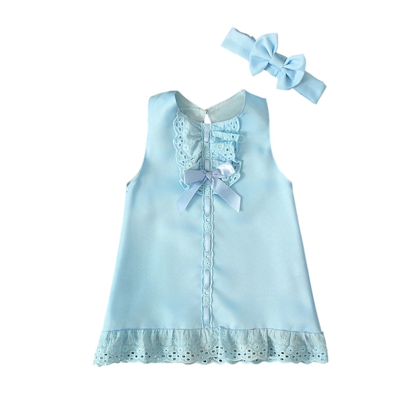 0-24 Months Newborn Infant Baby Girls Dress White Princess Lace Bowknot Sleeveless Dress Headband Clothes Outfit Sets