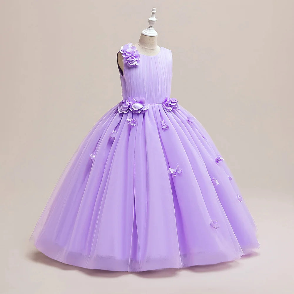 Elegant Flower Party Girls Dresses Christmas Costume Summer Wedding Bridesmaid Princess Prom Dress Birthday Flower Kids Clothing