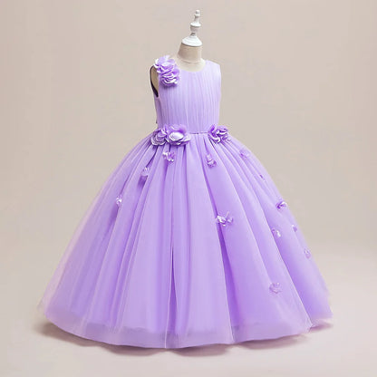 Elegant Flower Party Girls Dresses Christmas Costume Summer Wedding Bridesmaid Princess Prom Dress Birthday Flower Kids Clothing
