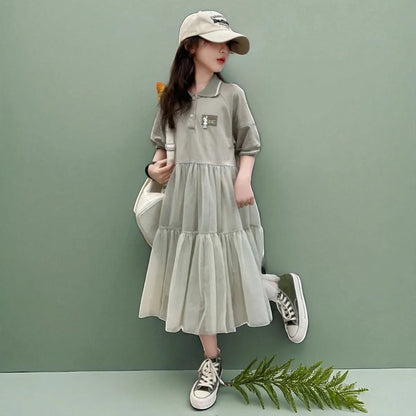 Summer Kids Outfits Lace Gray Dresses for Girls Princess Short Dress Baby Children Clothes Party Costumes 4 6 8 9 11 10 12 Years
