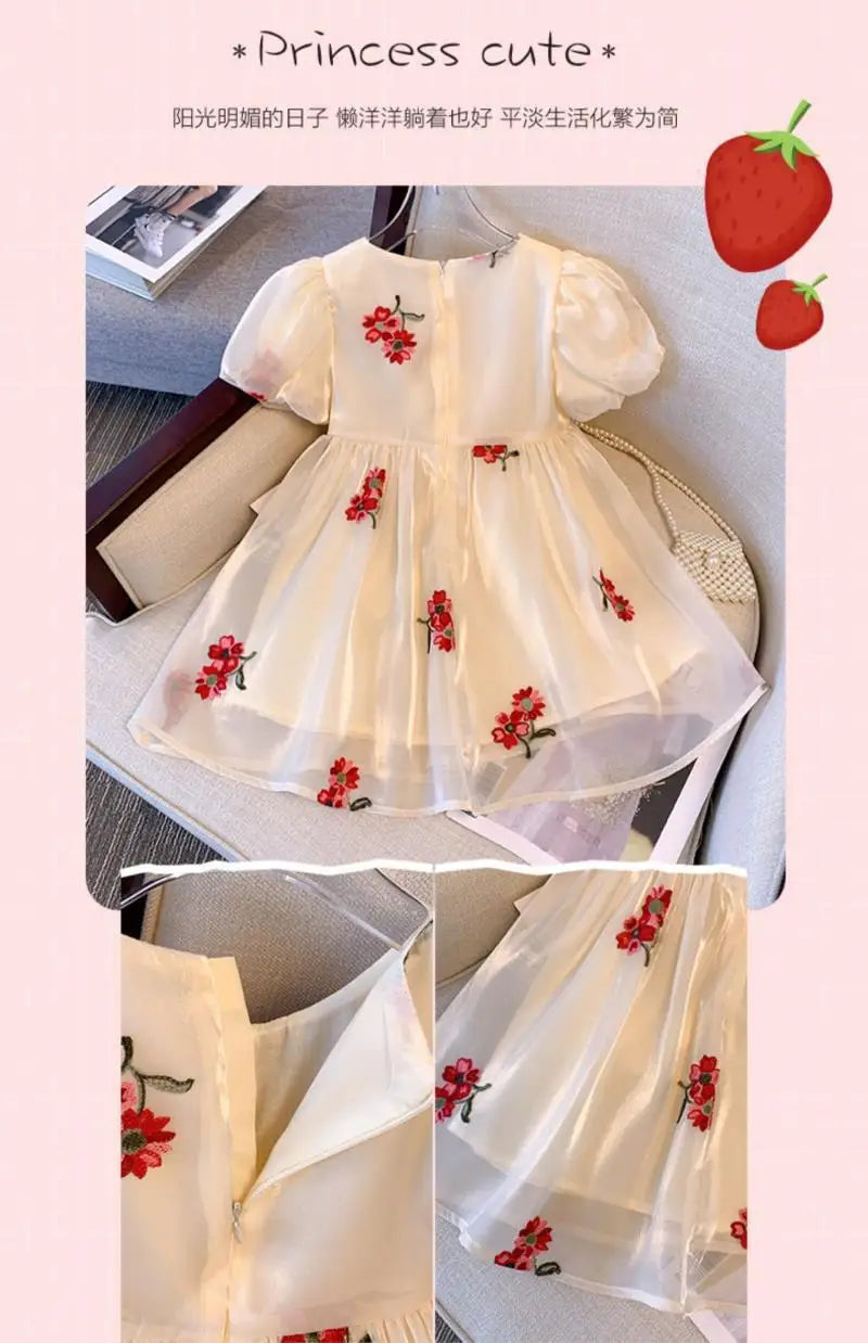 Girls Dress Summer New Muyun Yarn embroidery Brocade Birthday Dress Girl Baby Summer Dress Children's Princess Dress