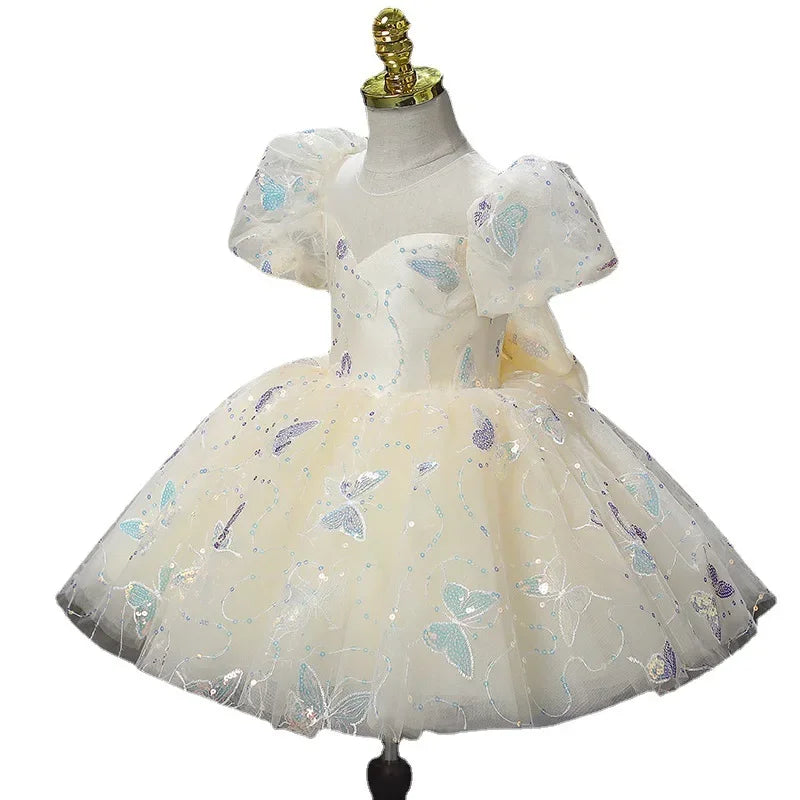 Kids Birthday Party Dress for Girls Children Princess White Wedding Formal Occasion Dresses Elegant Evening Luxury Gown Pageant