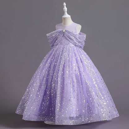 New Girls Dress Summer Children's Mesh Lace Floor Style Runway Show Host Dress Performance Puffy Birthday Dress
