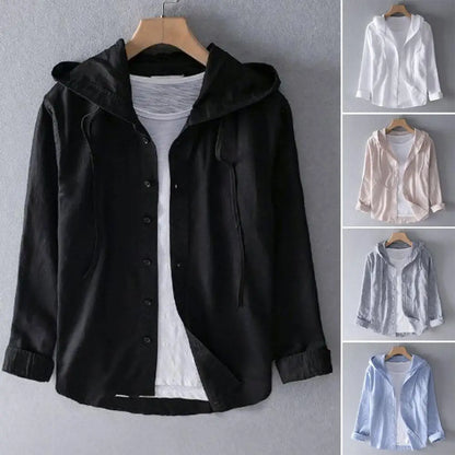 Men Summer Shirt Sun Anti UV Long Sleeve Hooded Drawstring Single breasted Soft Loose Breathable Cardigan Coat Top (Available)