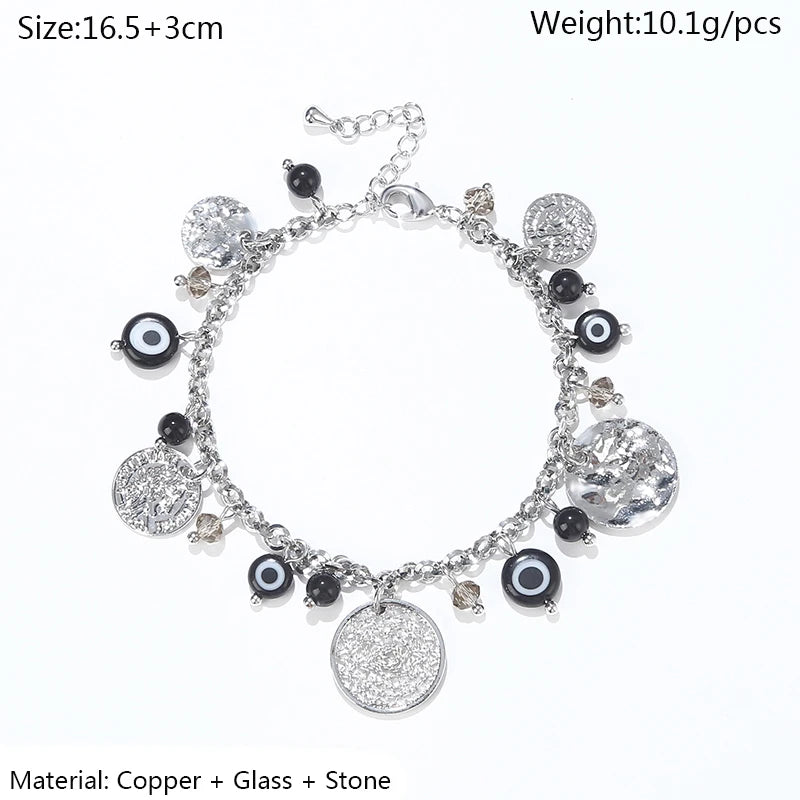 Fashion Jewelry Women's Life Gifts Beauty Head Accessories Indian Like Handmade Round Mesh Pendant Devil's Eye Chain Bracelet