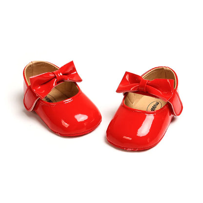 Newborn Baby Girls Shoes Patent Leather First Walkers Bow Red Black Soft Soled Non-slip Crib Kids Shoes