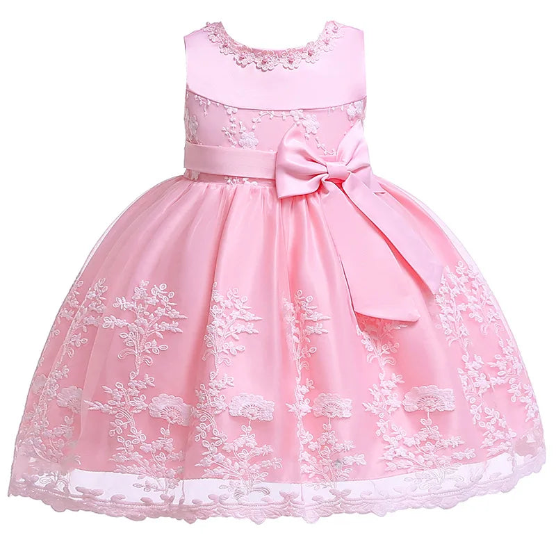 Newborn Baby Dress For Girls Embroidery Flower Big Bow Dresses Toddler Kids Birthday Party Wedding Vestidos 0 to 3 Years Old