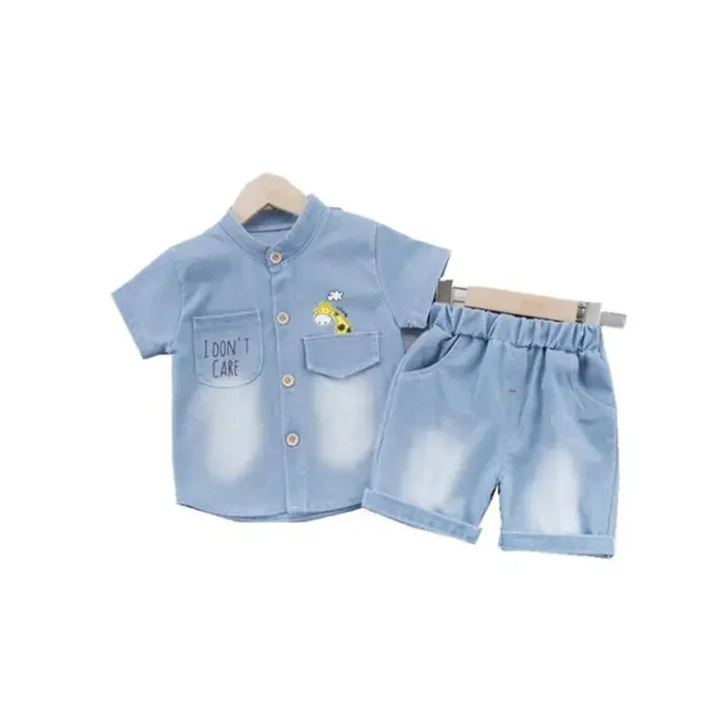 New Summer Kids Boys Denim Clothing Children Casual Short Sleeve Shirt Shorts 2Pcs/sets Kids Sportswear Toddler Fashion Clothes