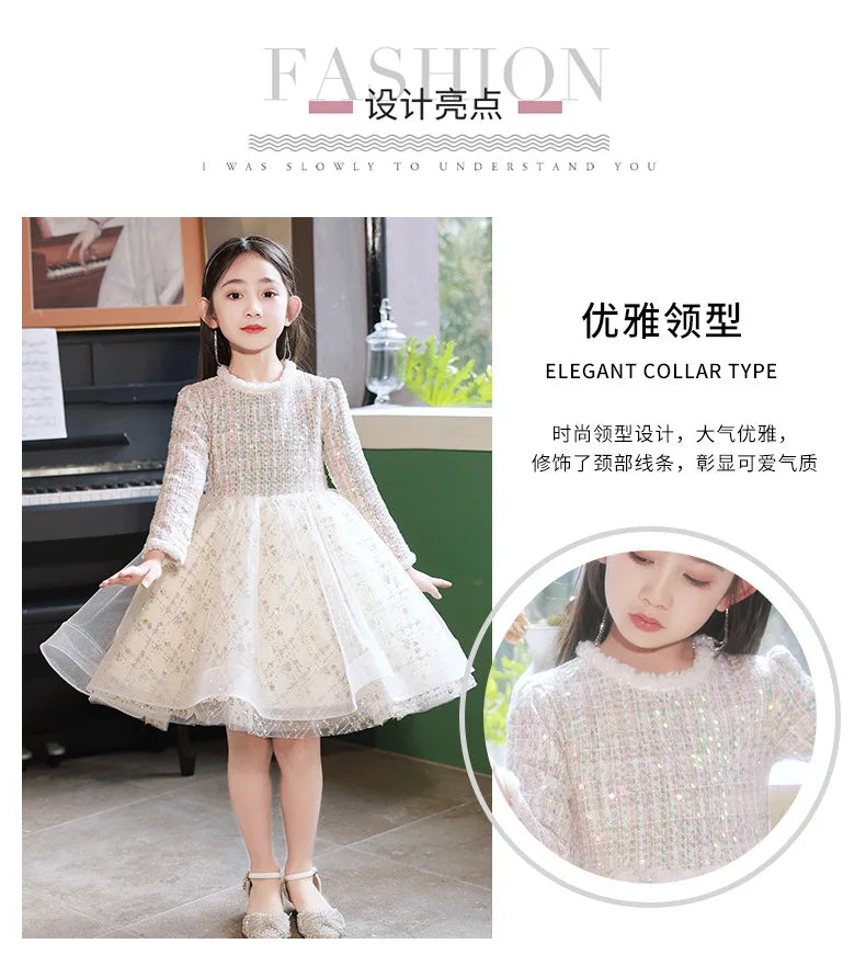 Girl's Dress Entry Lux Elegant Princess Dress Host Piano Playing Flower Girl Bubble Skirt