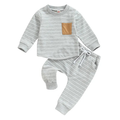 Newborn Boy Autumn Clothes Striped Long Sleeve Sweatshirt and Elastic Waist Sweatpants Pant Sets Outfit Baby Clothing