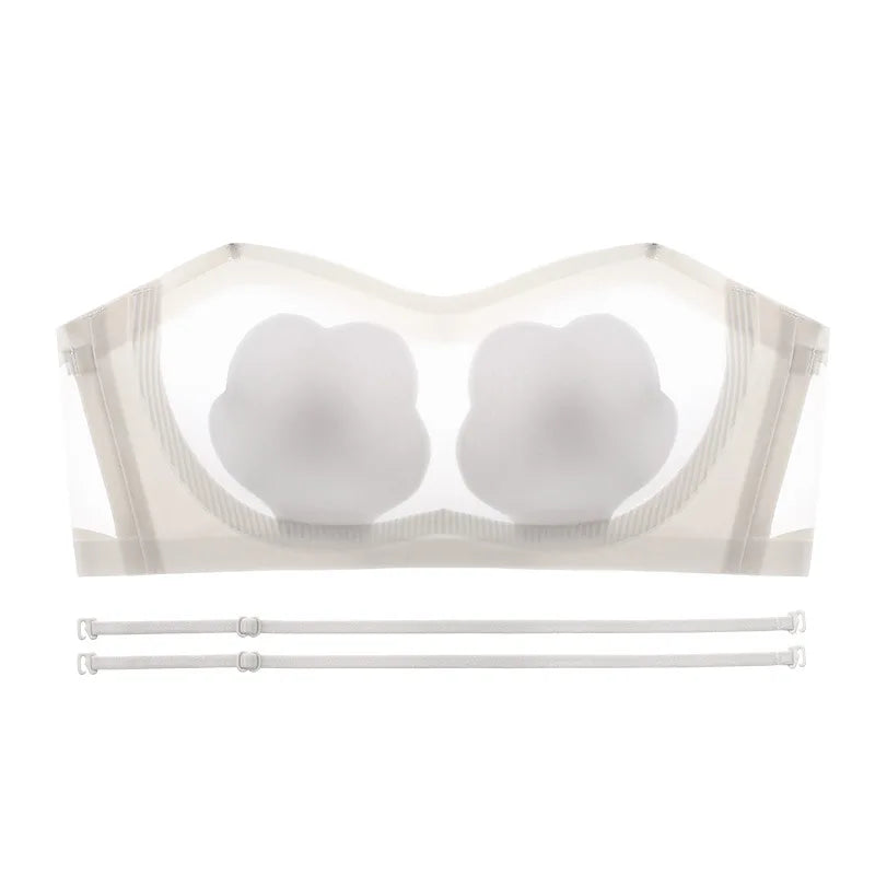 Sexy Strapless Tube Top Flower Cup Design Invisible Bras Non-marking Smooth Women Underwear Non Slip Push Up Bralette BCD Cup