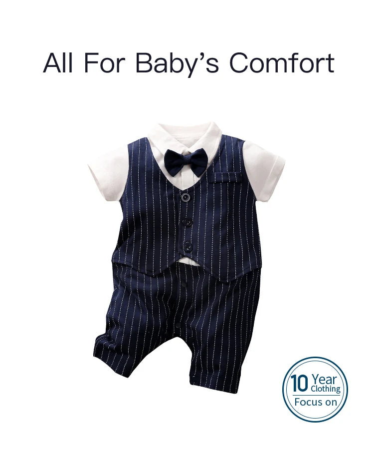 Newborn Clothing Handsome Gentleman Party Dress CottonComfortable AndSoft Summer Boys And Girls 0-18m Short Sleeve Baby Bodysuit