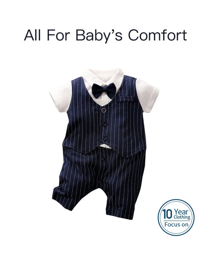 Newborn Clothing Handsome Gentleman Party Dress CottonComfortable AndSoft Summer Boys And Girls 0-18m Short Sleeve Baby Bodysuit