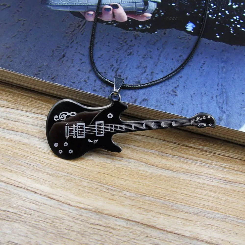 Stylish Gift For Men Pendant Guitar Leather Sweater chain Clavicle Chain Jewelry Fashion Accessories Necklaces